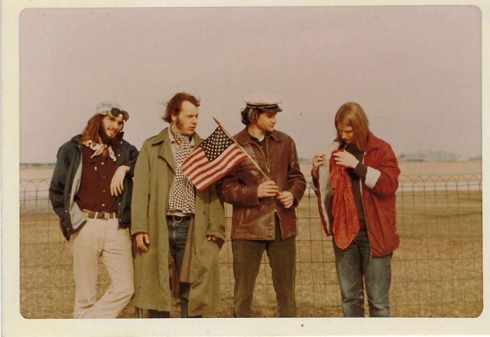 From left are Liz Ehrich'74, Len Pagliaro'76, Peter Valentine'76, and Will Stevens'77 in 1974 at ...