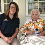 Genevieve Dean Turner’35, Beloit’s oldest living alum, visited with Beloit staffer Jackie Wehrenberg in May at her assisted living home in Creve Coeur, Mo. Wehrenberg, a director of development at Beloit, said they had a lovely visit. “She is such a sweet lady,” says Wehrenberg.